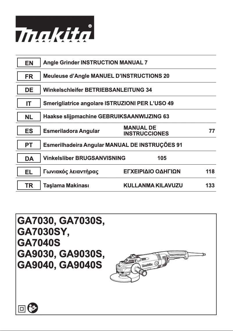Page n°1 - Manuel utilisateur Makita GA9040S