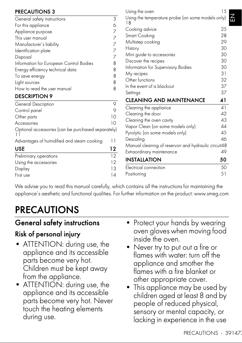 Page 1 de la notice Manuel utilisateur Smeg SOPA6104S2PS