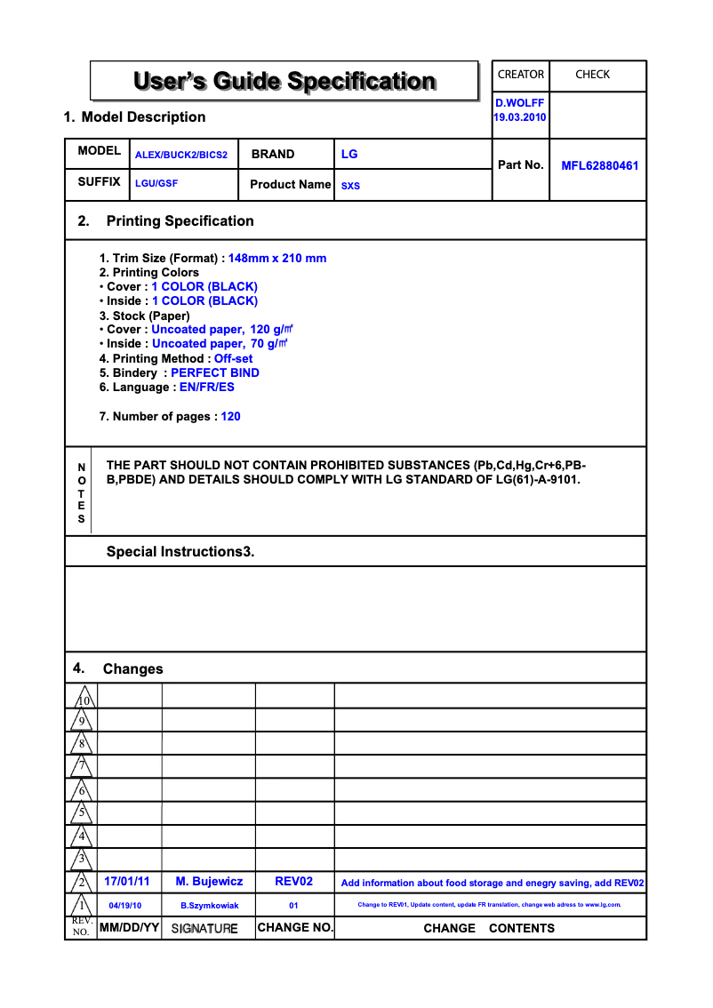 Page 1 de la notice Manuel utilisateur LG GW-B207 FVQA