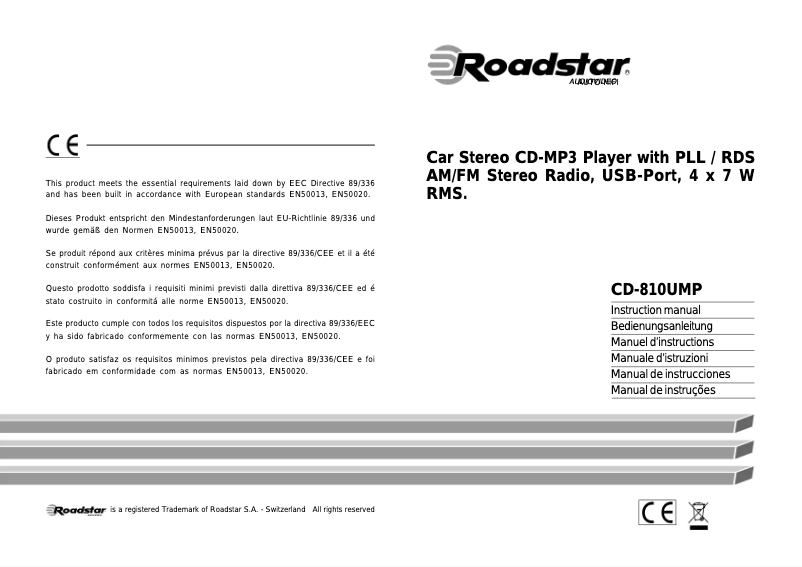 Page n°1 - Manuel utilisateur Roadstar CD-810MP