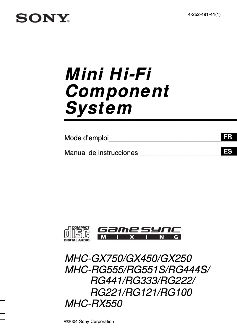 Image de la première page du manuel de l'appareil MHC-RG555