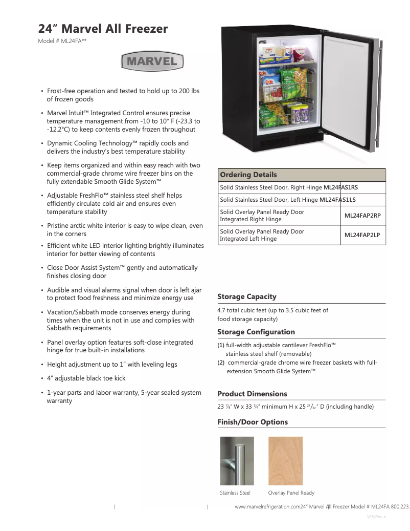 Page 1 de la notice Fiche technique Marvel ML24FAP2RP