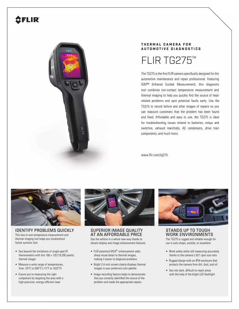 Page 1 de la notice Fiche technique FLIR TG275