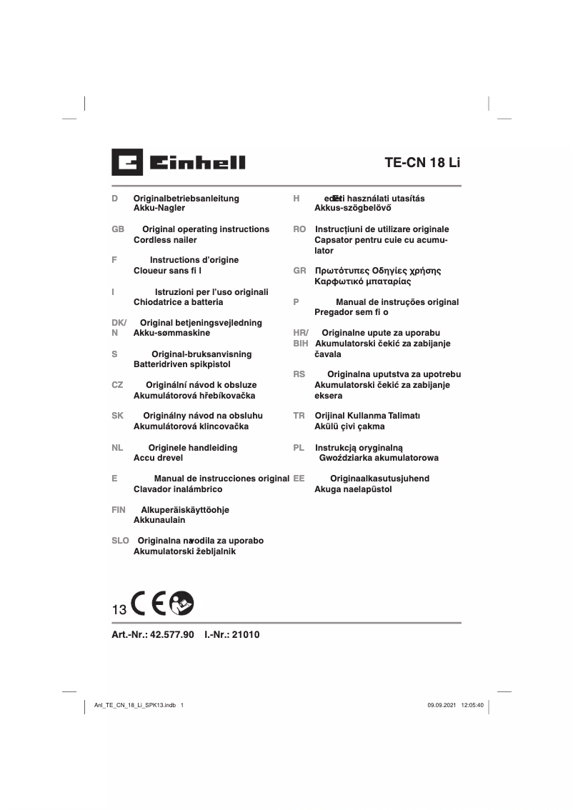 Image de la première page du manuel de l'appareil TE-CN 18 Li