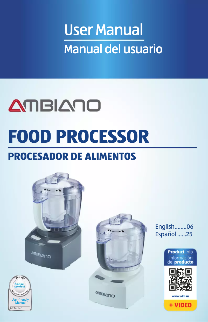 Página 1 del manual Manual de usuario Ambiano Food Processor Z3050