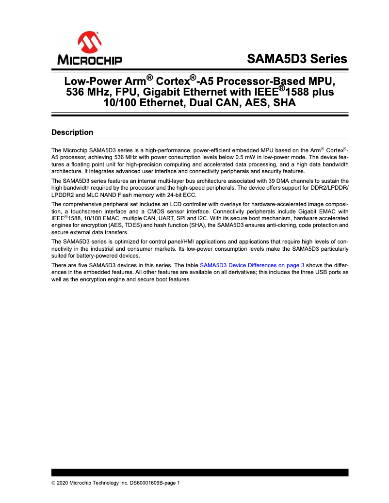 Page 1 de la notice Manuel utilisateur Microchip ATSAMA5D36