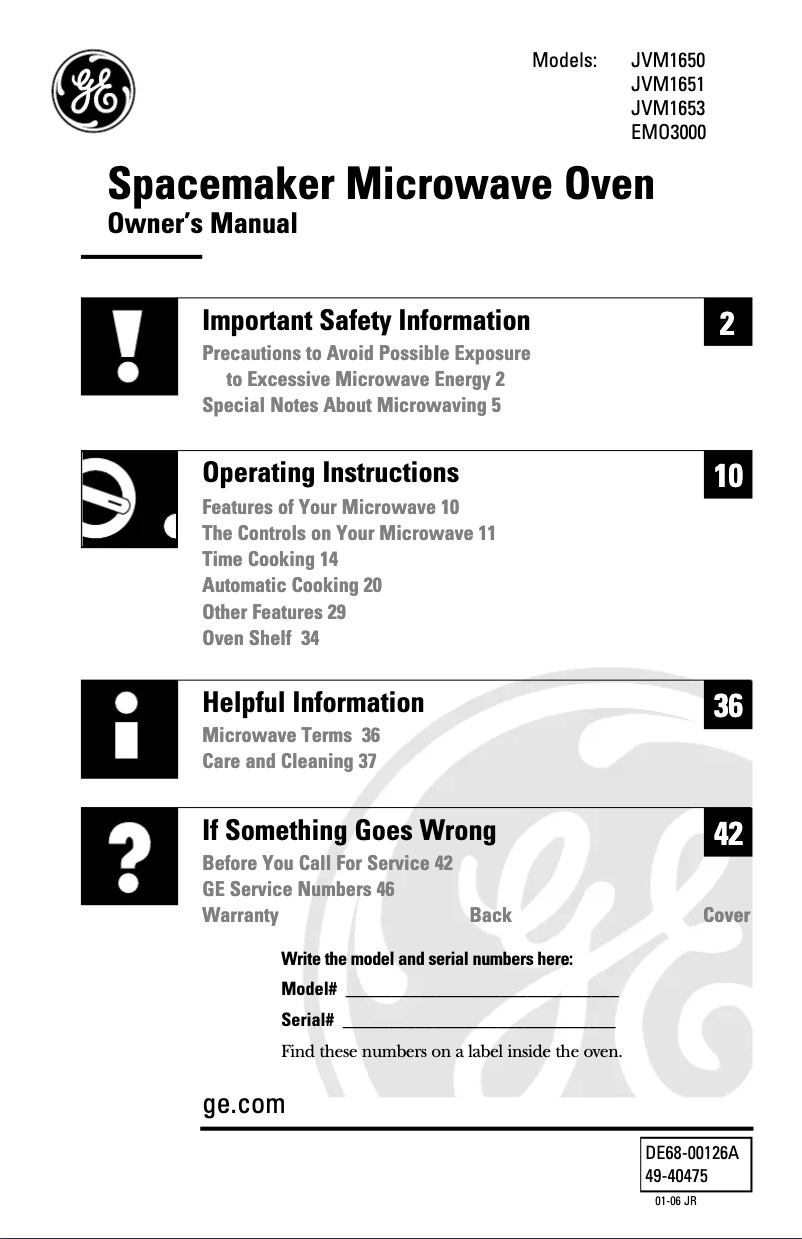 Página 1 del manual Manual de uso y mantenimiento GE JVM1653WH