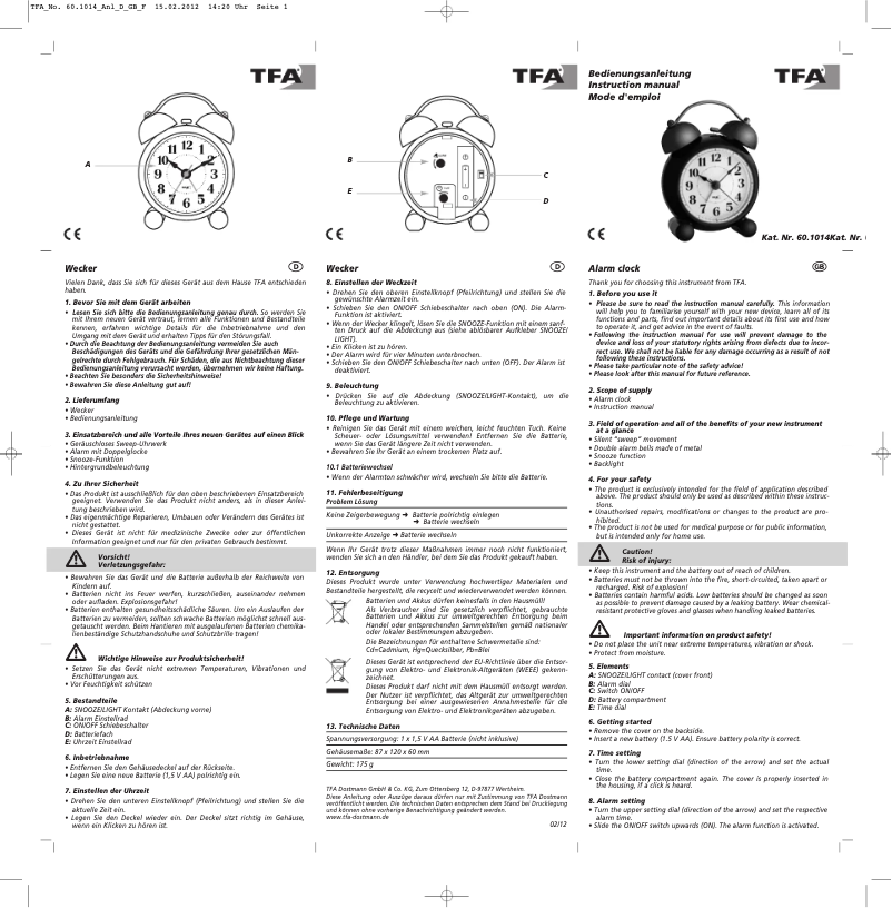 Page 1 de la notice Manuel utilisateur TFA 60.1014