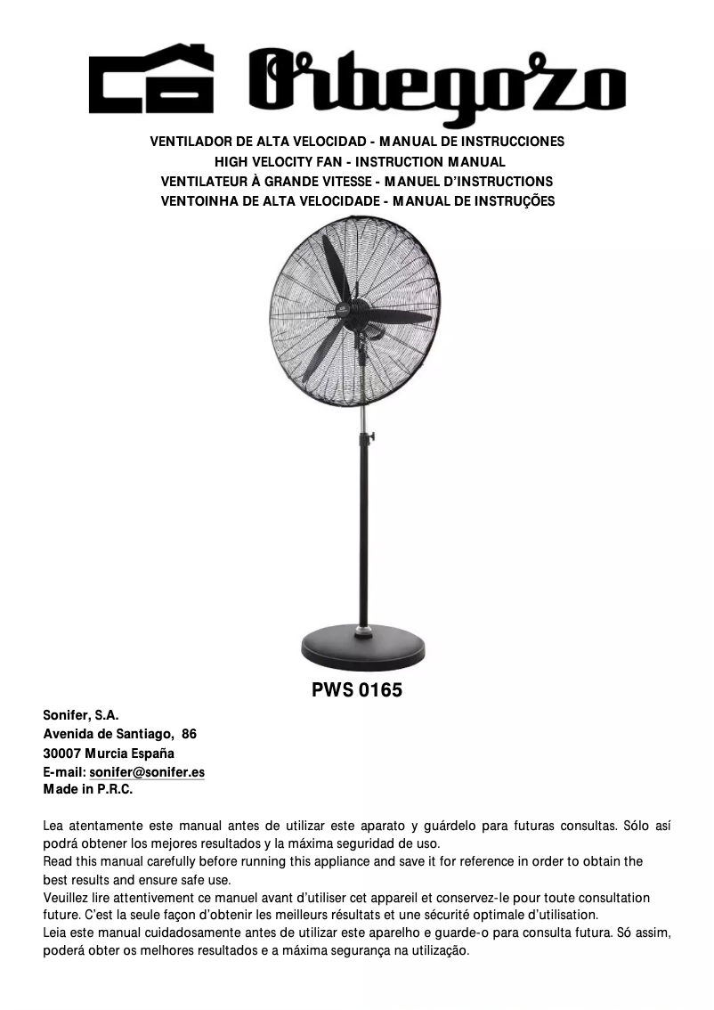 Page n°1 - Manuel utilisateur Orbegozo PWS 0165