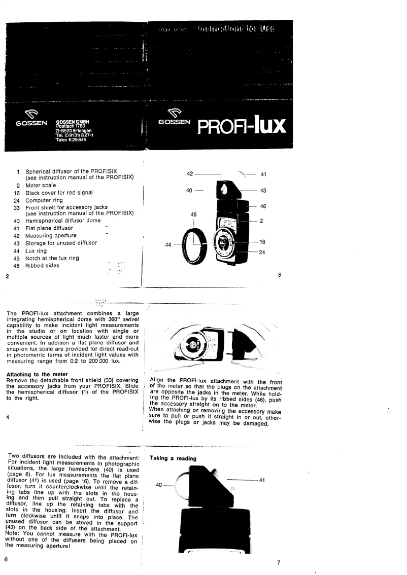 Image de la première page du manuel de l'appareil PROFI-LUX