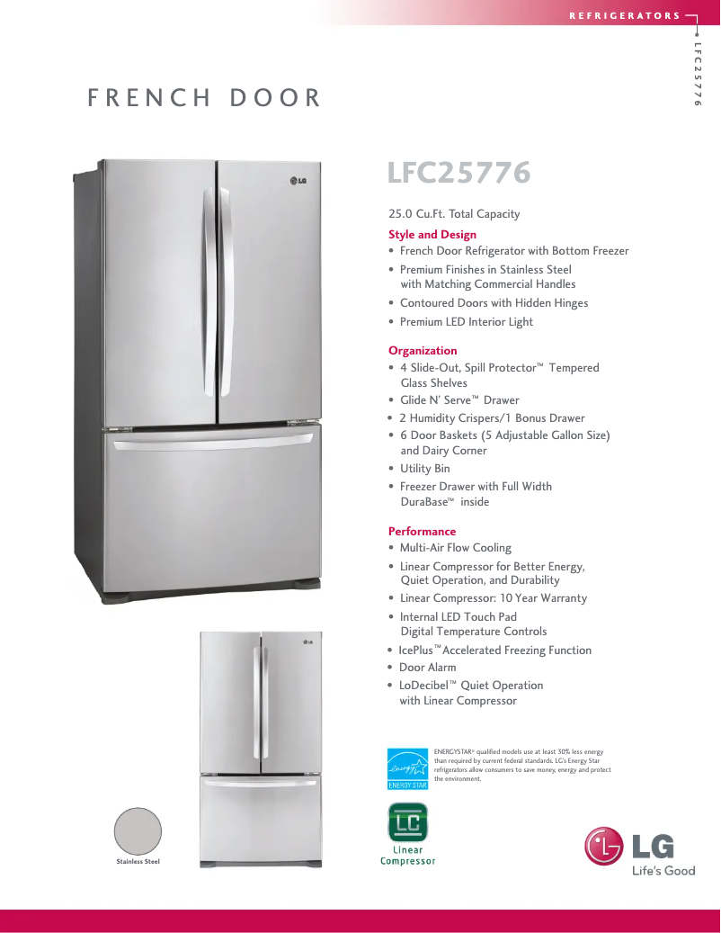 Page 1 de la notice Fiche technique LG LFC25776ST