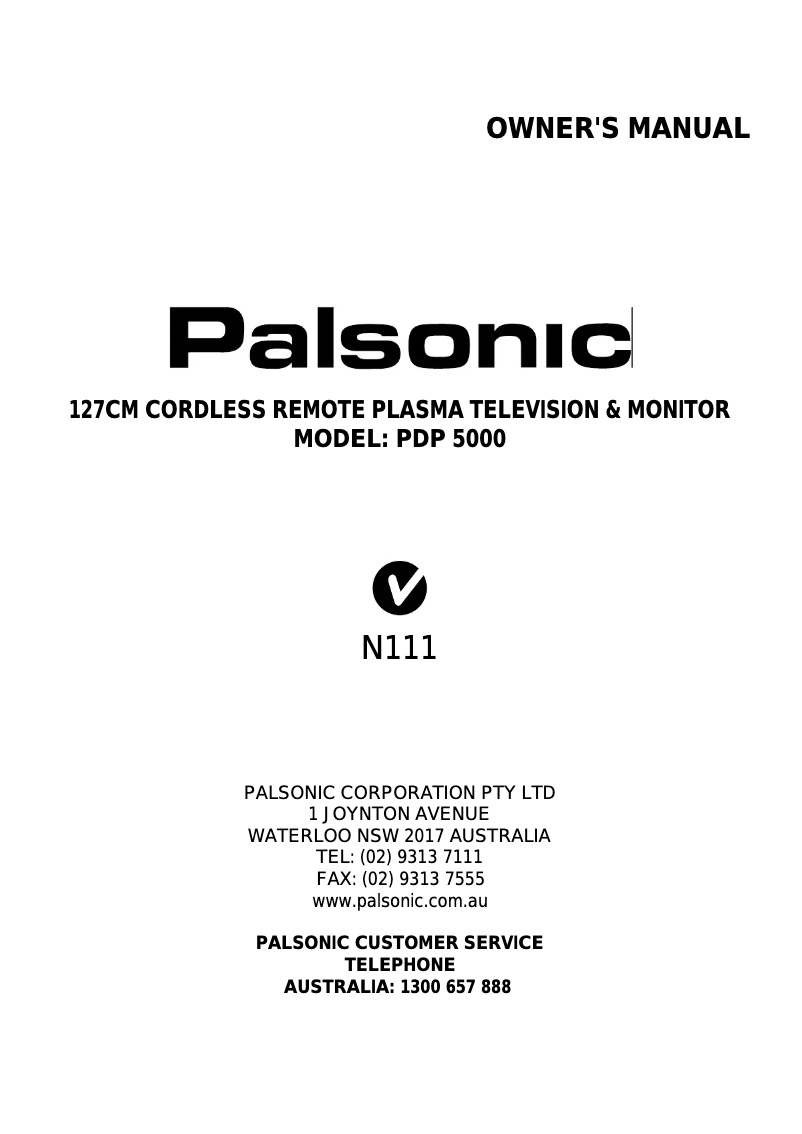Page n°1 - Manuel utilisateur Palsonic PDP5000