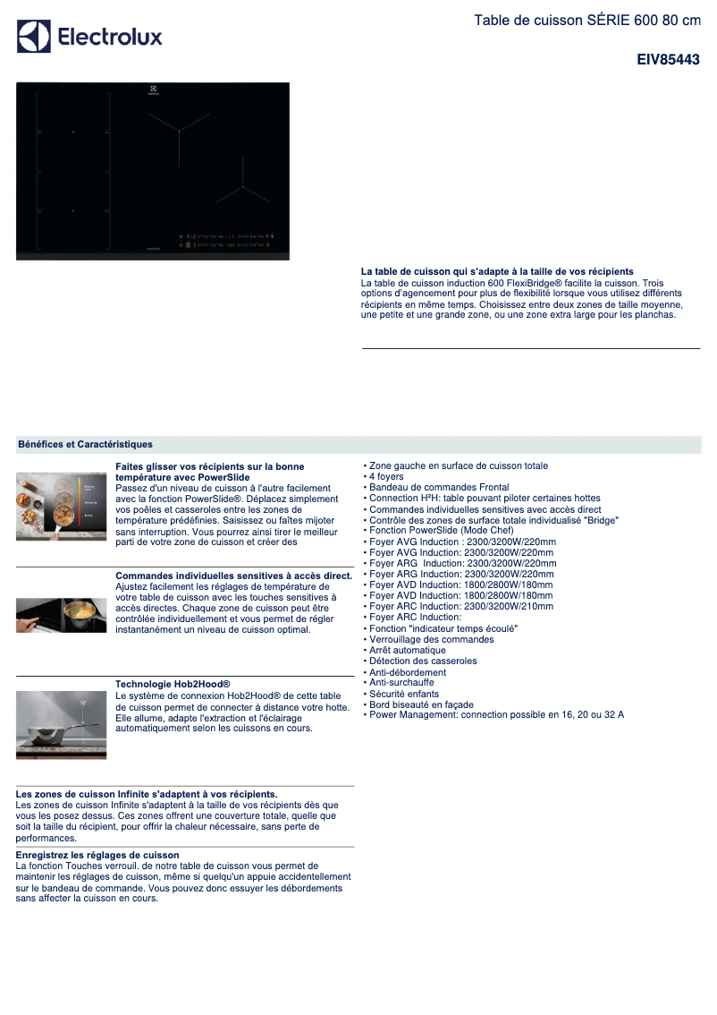 Página 1 del manual Ficha técnica Electrolux EIV85443