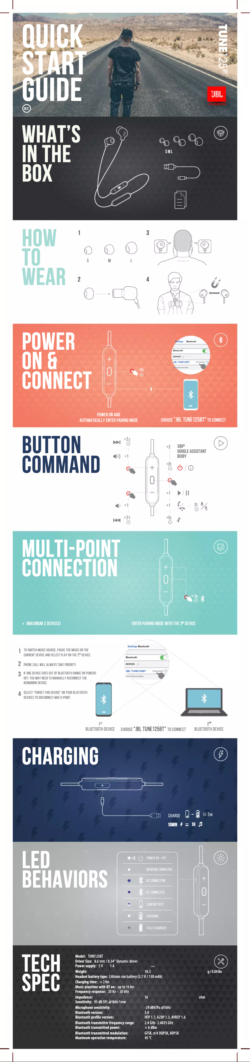 Page 1 de la notice Manuel utilisateur JBL Tune 125BT