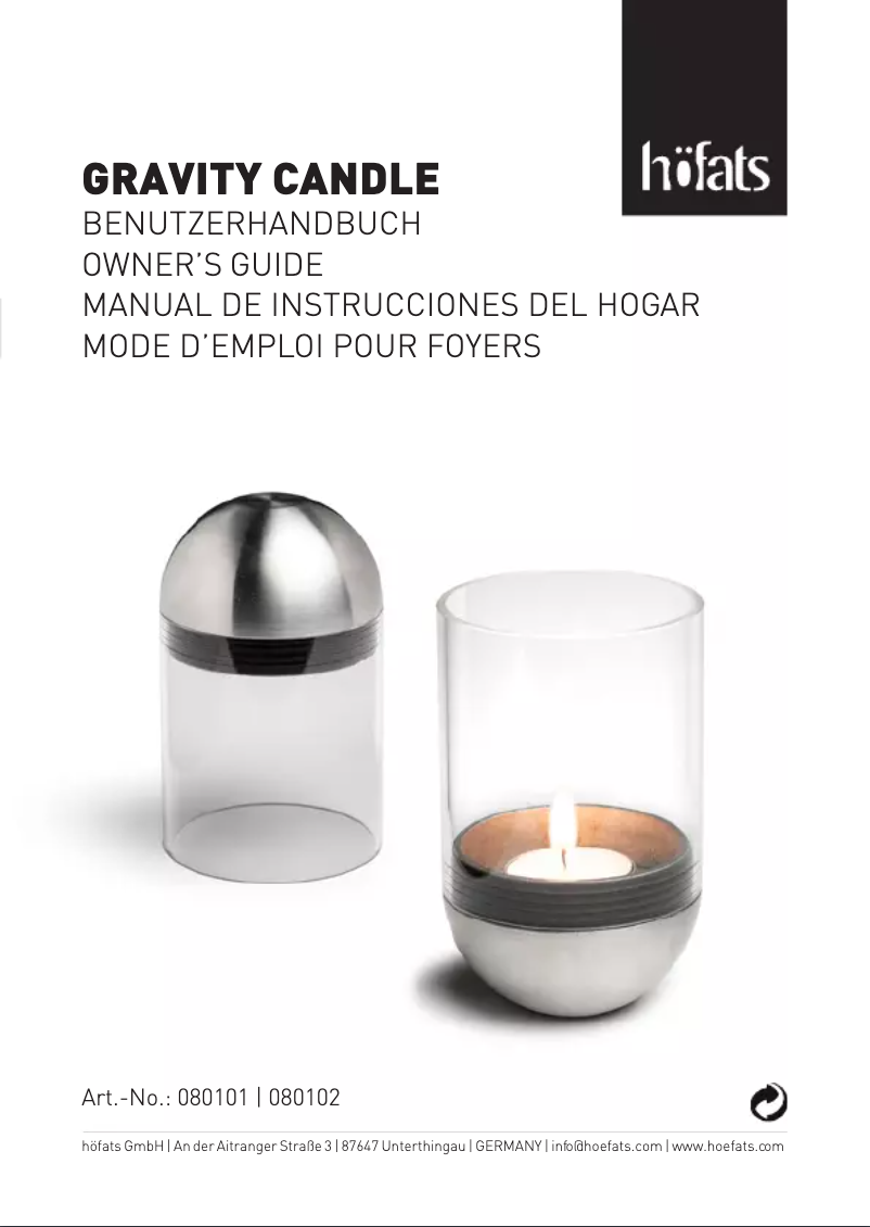 Image de la première page du manuel de l'appareil Gravity Candle M60