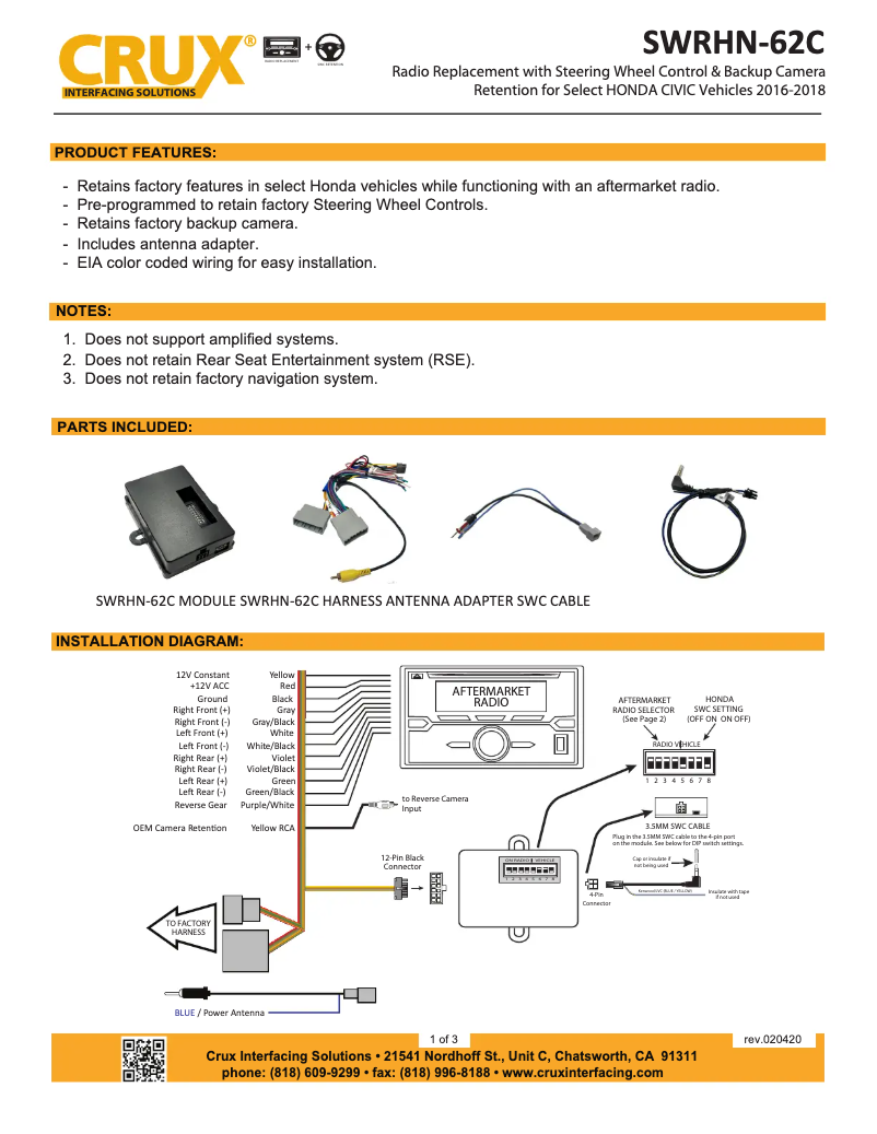 Page 1 de la notice Manuel utilisateur CRUX SWRHN-62C