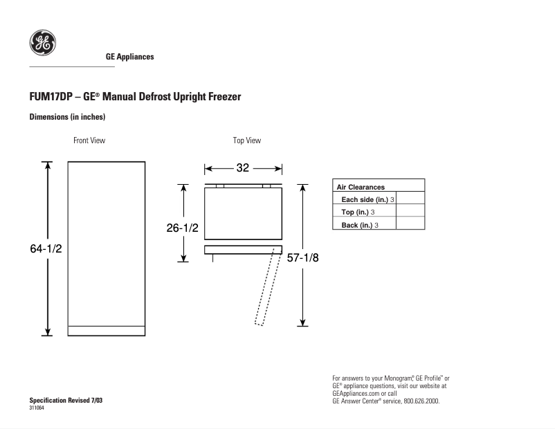 Page n°1 - Fiche technique GE FUM17DPRWH