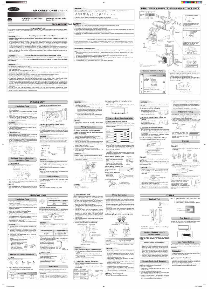 Page 1 de la notice Manuel utilisateur Carrier 42NQV035