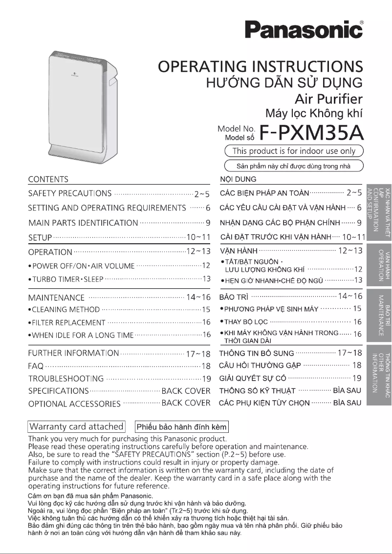 Page 1 de la notice Manuel utilisateur Panasonic F-PXM35A