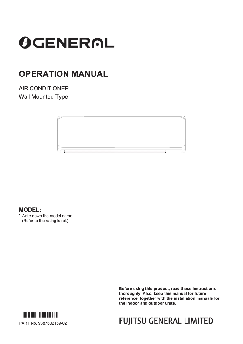 Page 1 de la notice Manuel utilisateur Fujitsu ASGG12CGTB-B