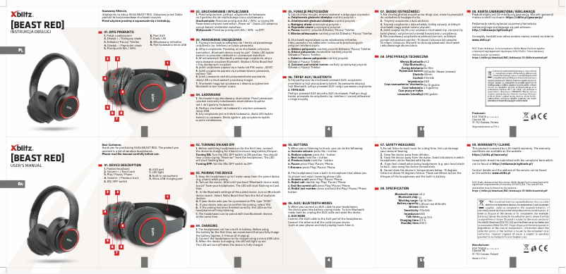 Page 1 de la notice Manuel utilisateur Xblitz Beast Red