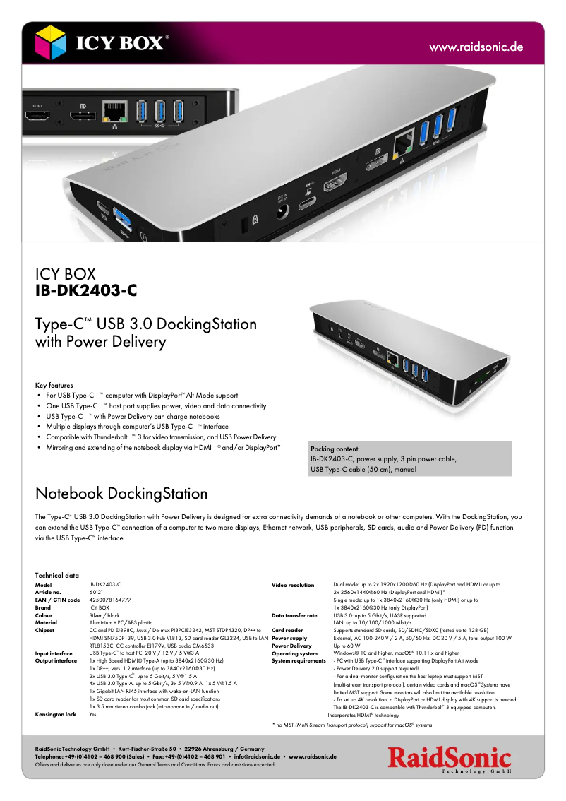Page 1 de la notice Fiche technique Icy Box IB-DK2403-C