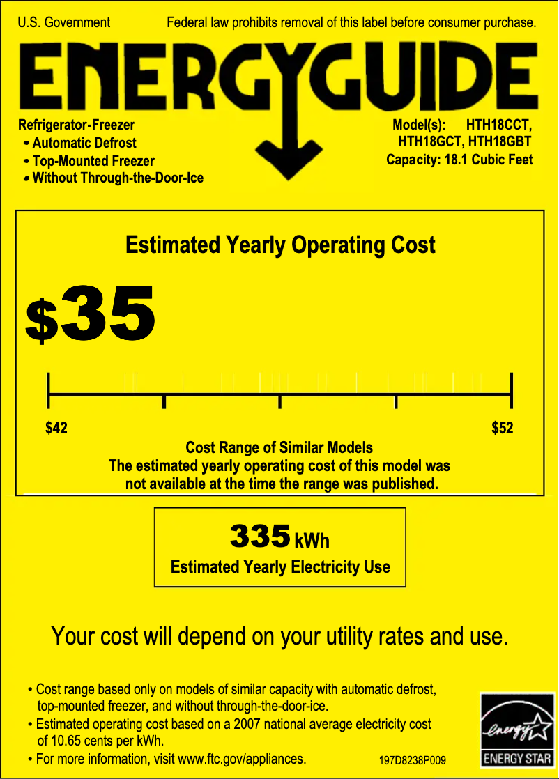 Página 1 del manual Etiqueta energética Hotpoint HTH18GCTWW