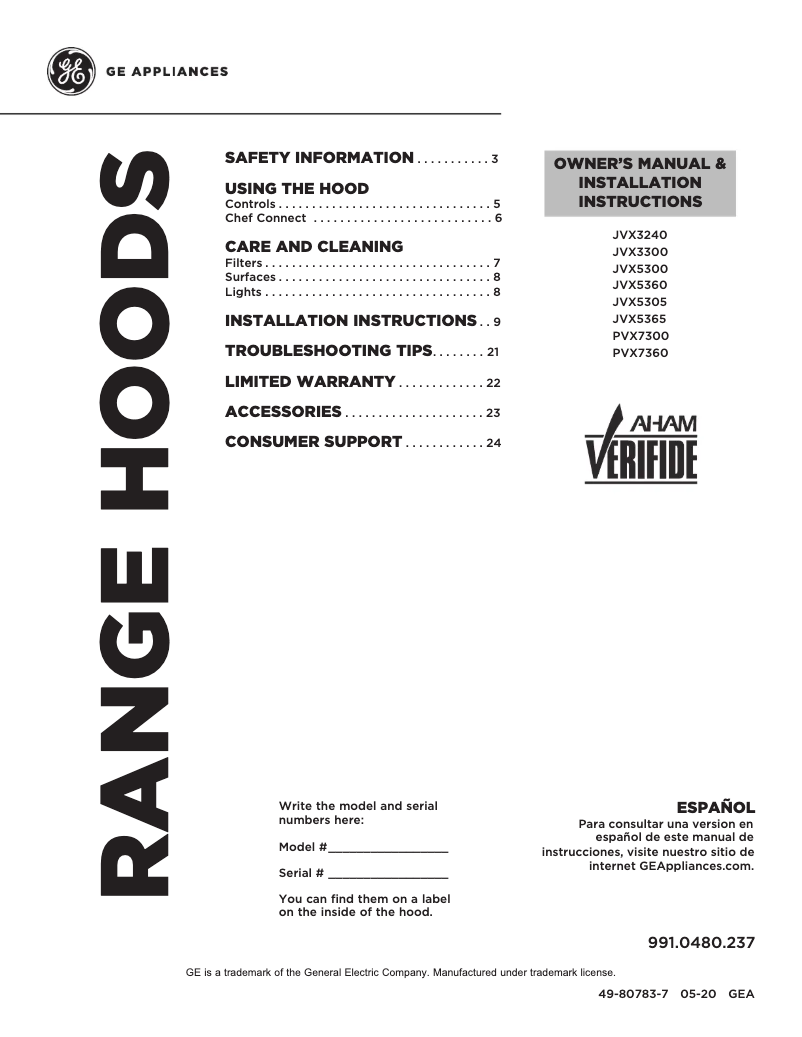 Page 1 de la notice Guide d'installation GE JVX5360SJSS