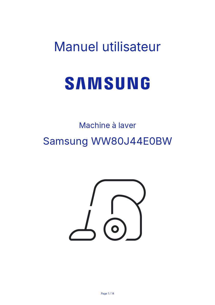 Page n°1 - Manuel utilisateur Samsung WW80J44E0BW