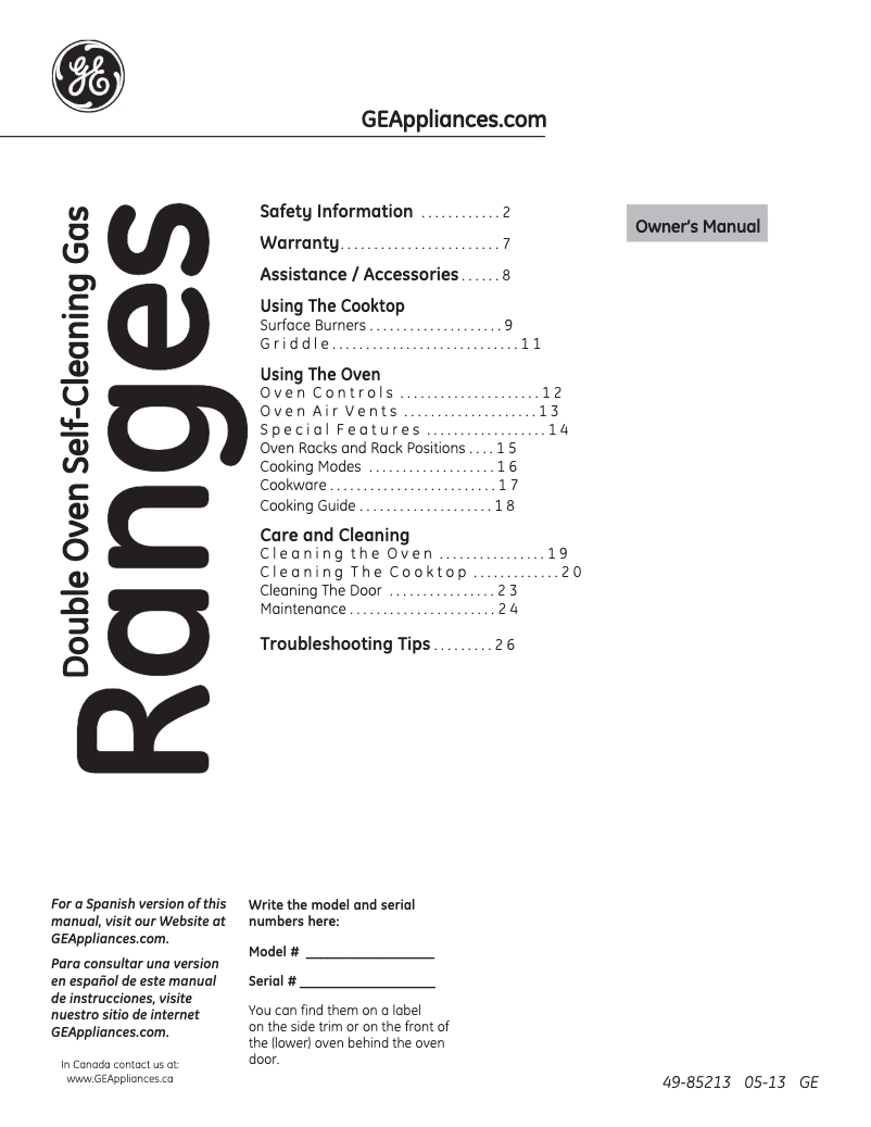 Page n°1 - Manuel d'utilisation et d'entretien GE JGB850DEFWW