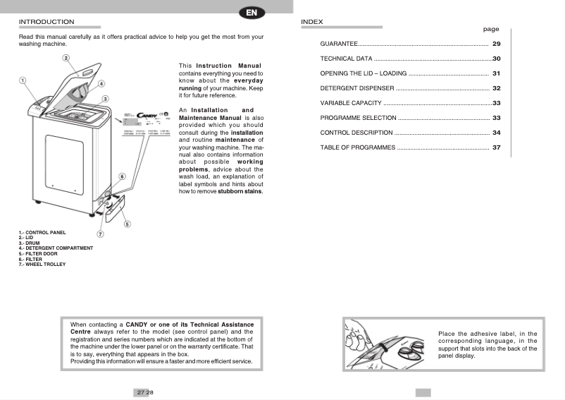 Page 1 de la notice Manuel utilisateur Candy CTT 75T ES