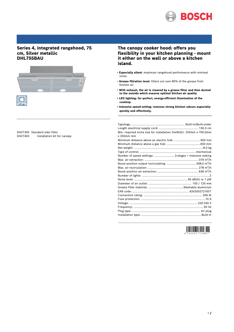 Página 1 del manual Ficha técnica Bosch DHL755BAU