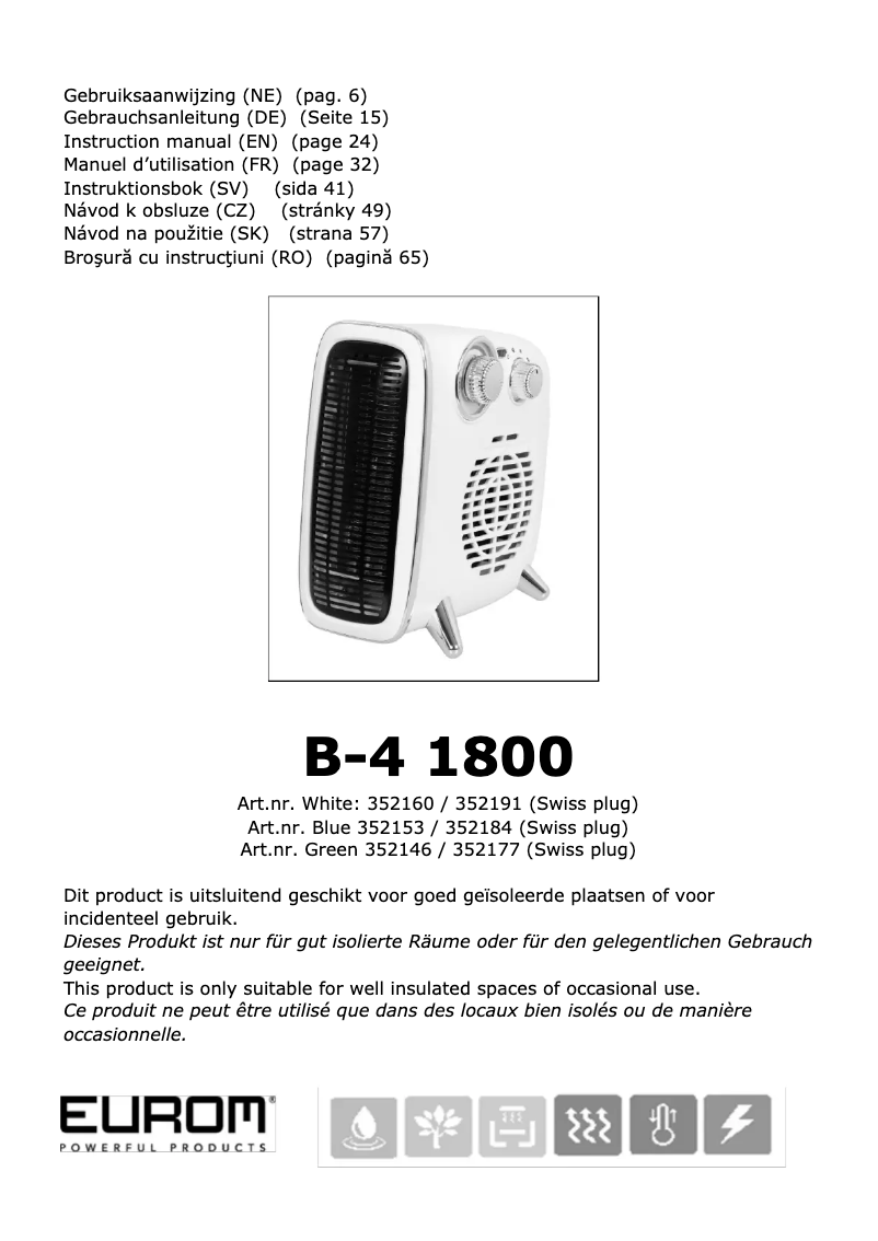 Page n°1 - Manuel utilisateur Eurom B-4 1800