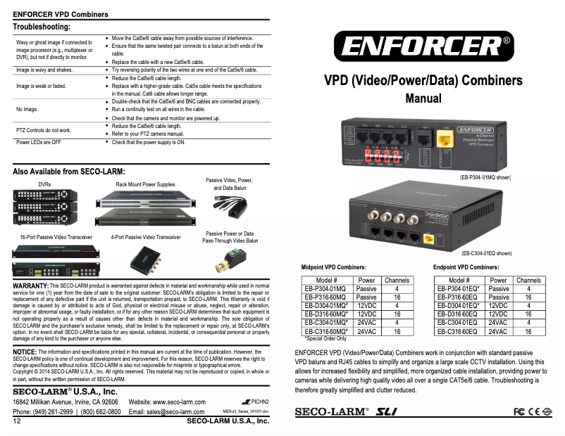 Page 1 de la notice Manuel utilisateur Enforcer EB-P316-60EQ