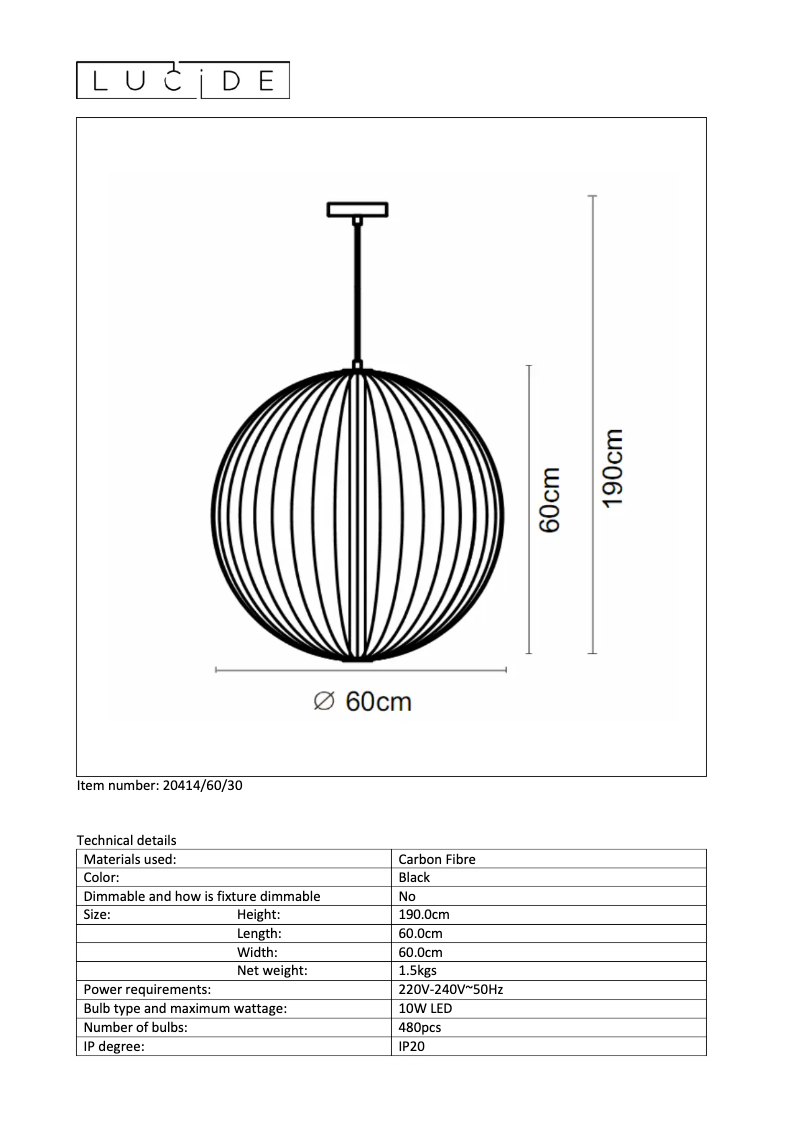 Page n°1 - Manuel utilisateur Lucide Carbony 20414/60/30