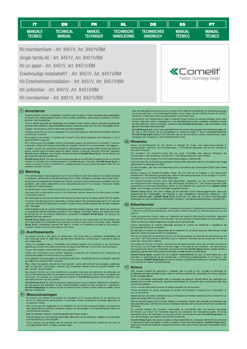 Page 1 de la notice Manuel utilisateur Comelit 8451V