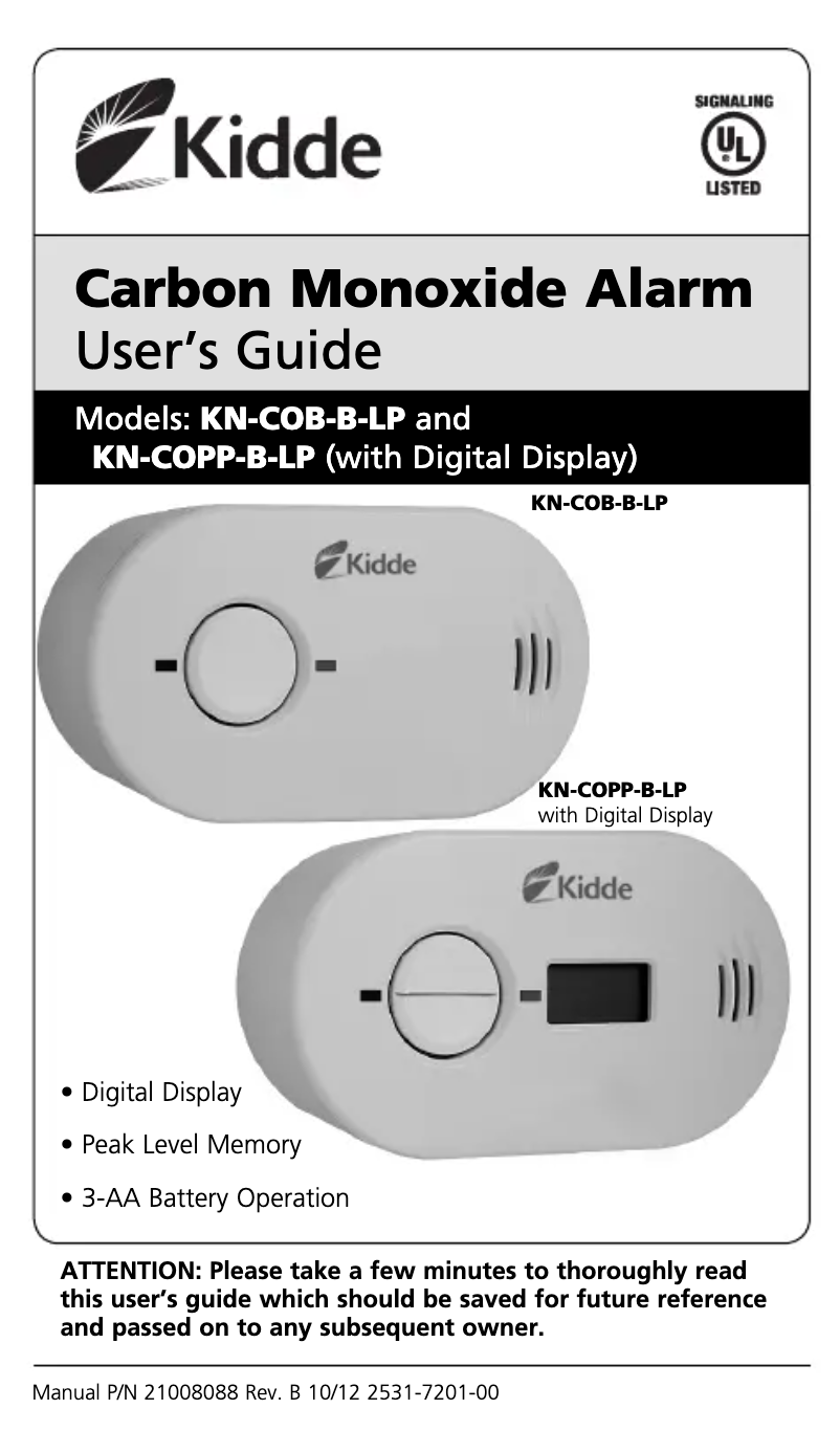 Page n°1 - Manuel utilisateur Kidde KN-COB-B-LP