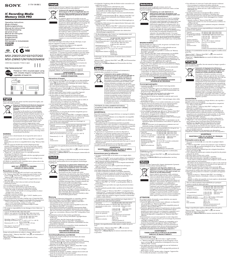 Page 1 de la notice Manuel utilisateur Sony MSX-2GS