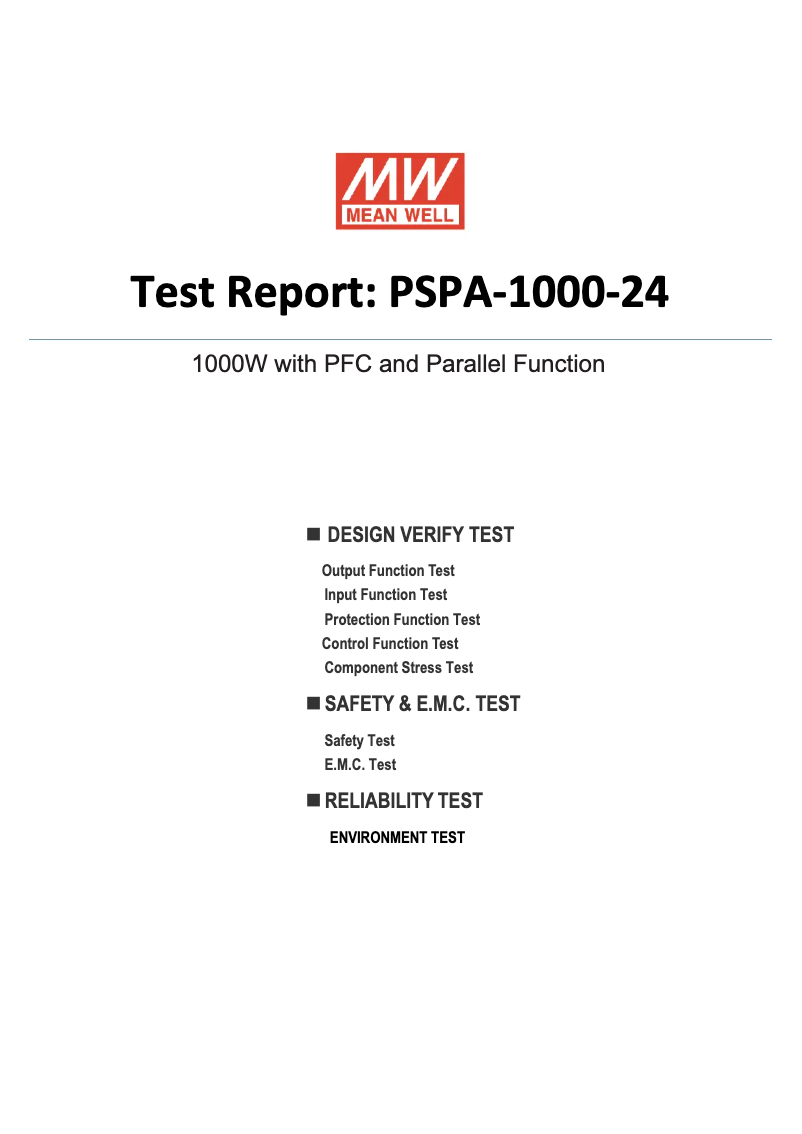 Page 1 de la notice Fiche technique Mean Well PSPA-1000-24
