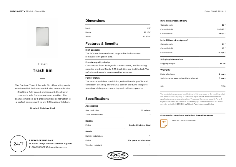 Page 1 de la notice Fiche technique DCS TB1-20