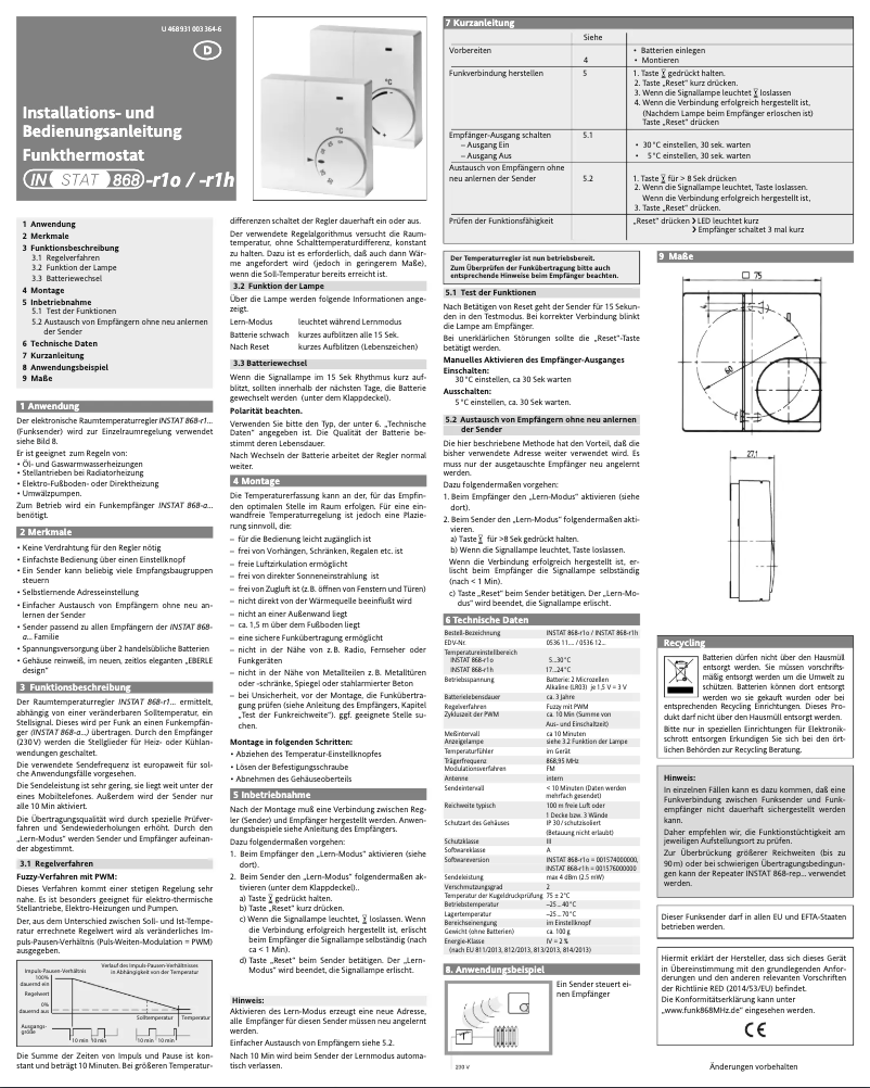 Image de la première page du manuel de l'appareil INSTAT 868-a1S