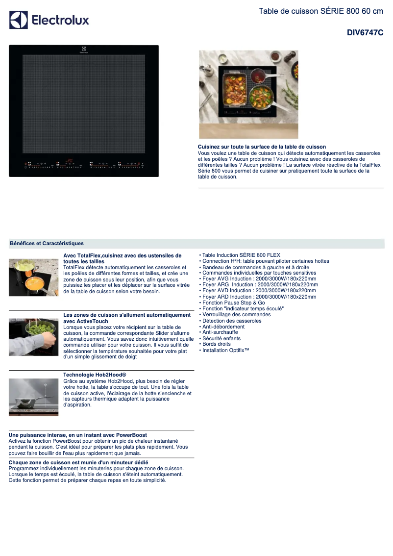 Page 1 de la notice Fiche technique Electrolux DIV6747C