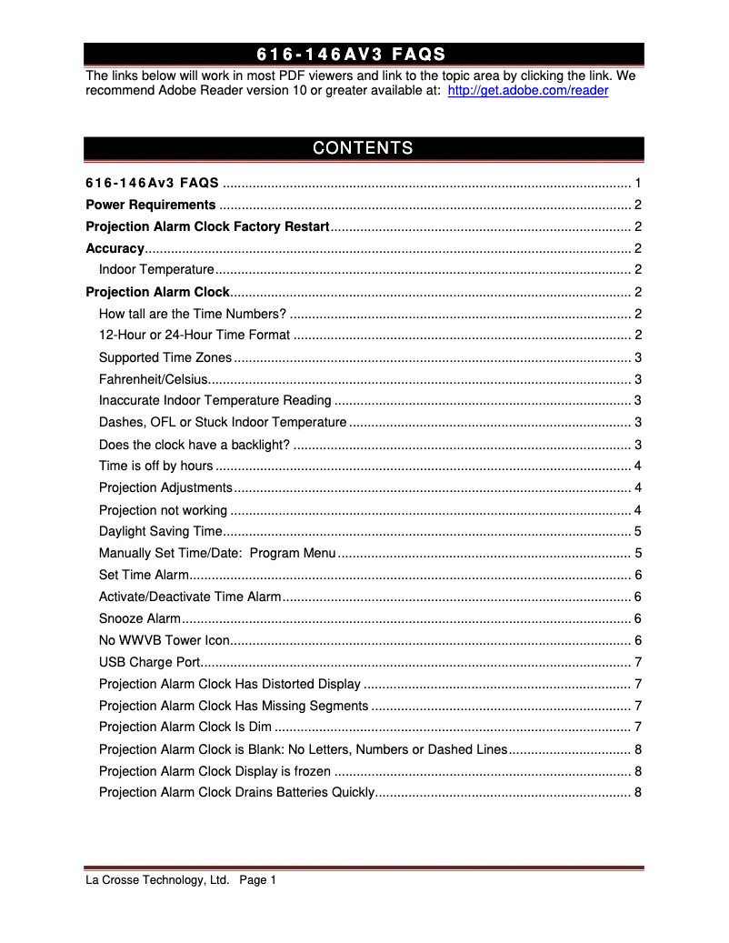 Page 1 de la notice FAQ La Crosse Technology 616-146AV3