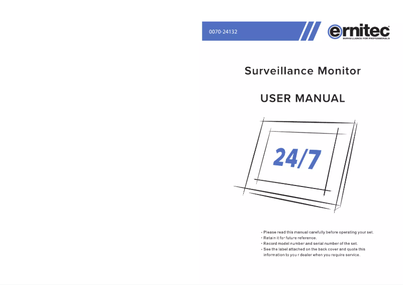 Page n°1 - Manuel utilisateur Ernitec 0070-24143