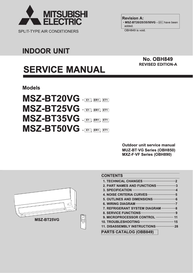 Page 1 de la notice Manuel utilisateur Mitsubishi MSZ-BT25VG