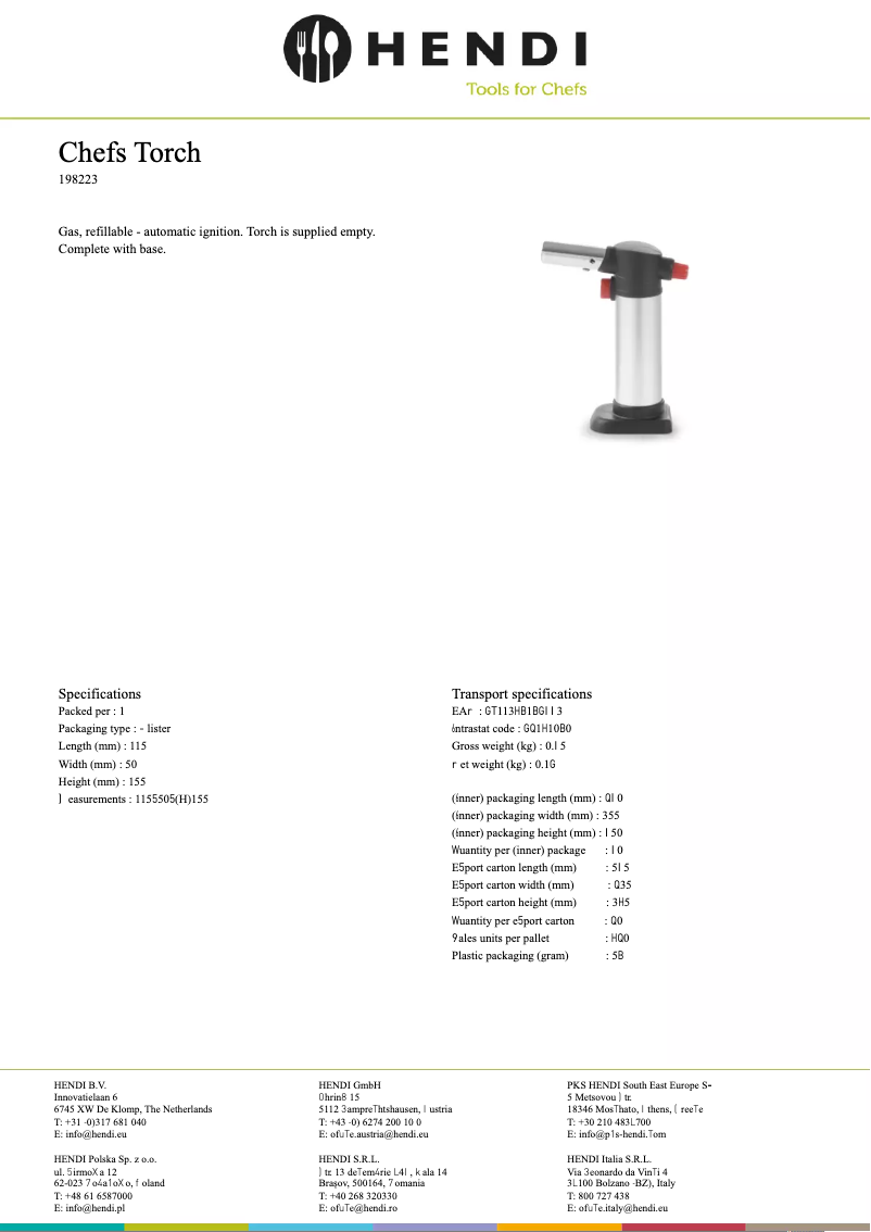 Page 1 de la notice Fiche technique Hendi 198223
