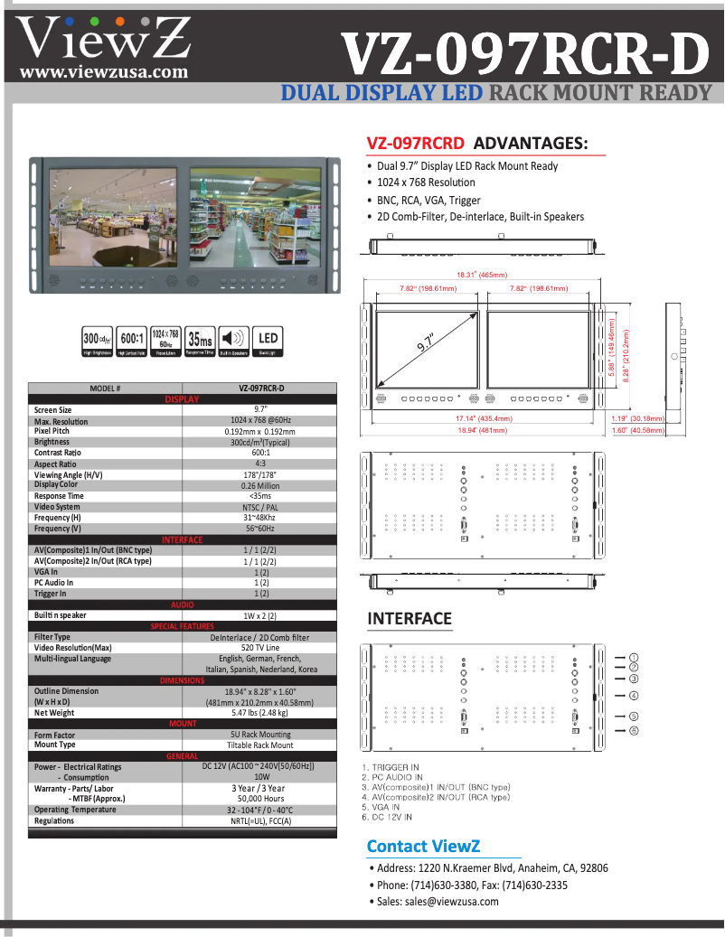 Page 1 de la notice Manuel utilisateur ViewZ VZ-097RCR-D