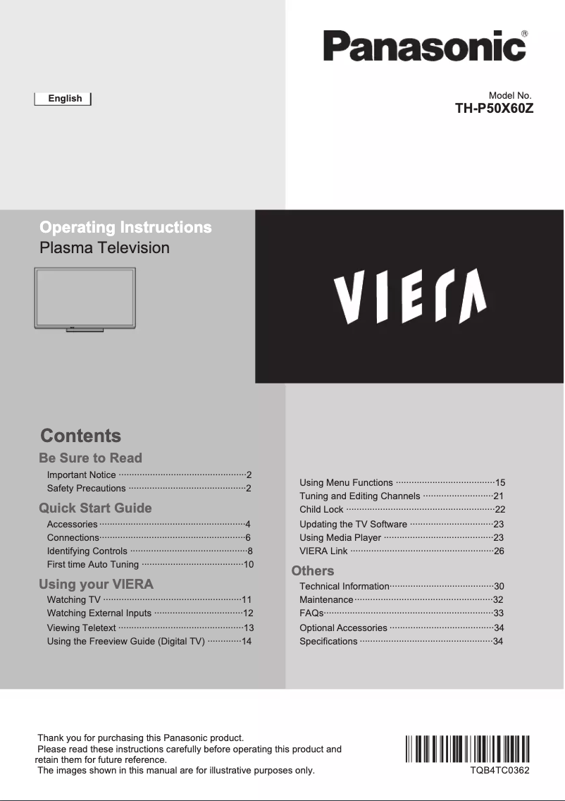 Imagen de la primera página del manual del dispositivo TH-P50X60Z