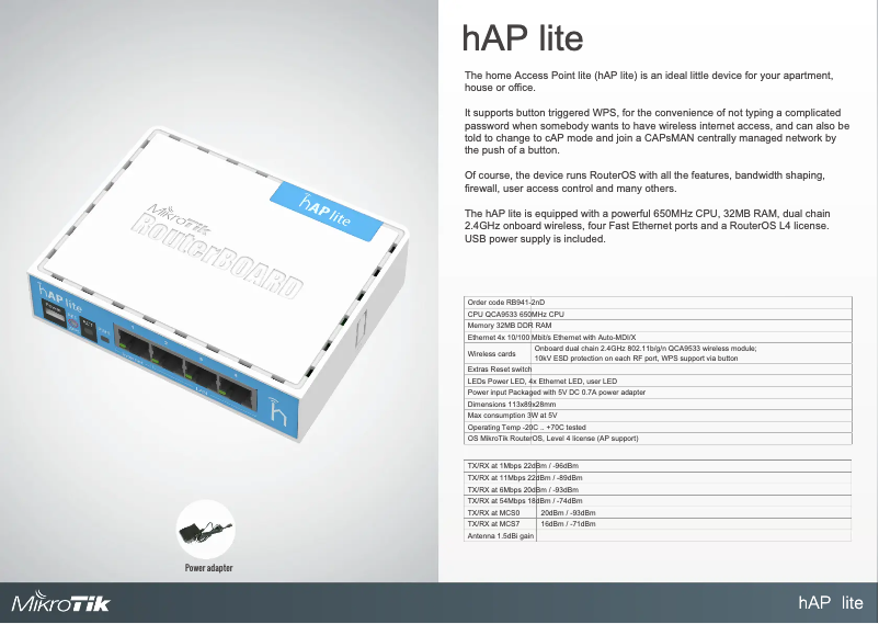 Image de la première page du manuel de l'appareil hAP lite