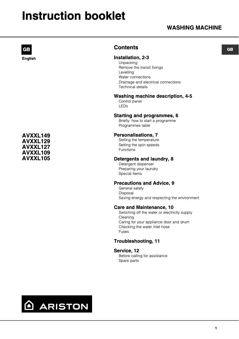 Image de la première page du manuel de l'appareil AVXXL105